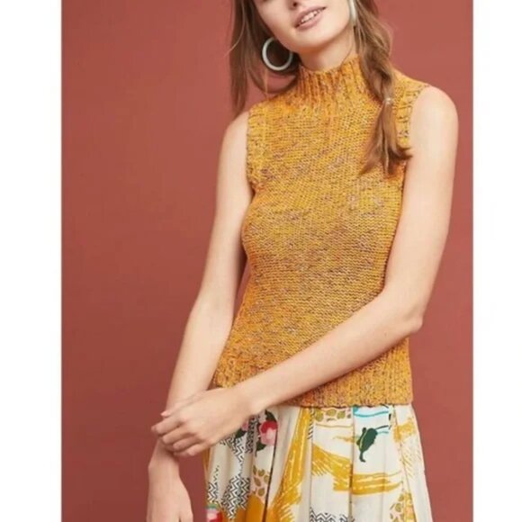 Anthropologie Orange Sunrise Sleeveless Sweater Tank Top Size S Mock Neck - Picture 2 of 9